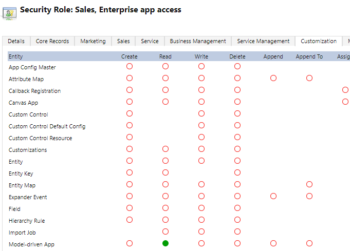 assigning a security role for a custom app