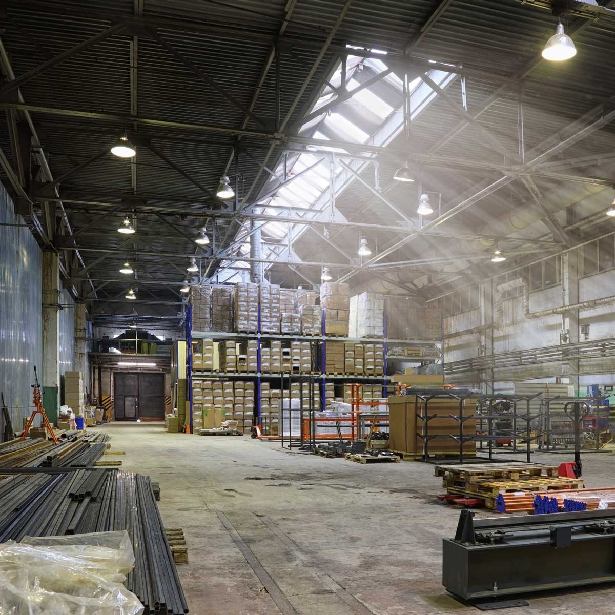 An empty production warehouse and industrial workshop