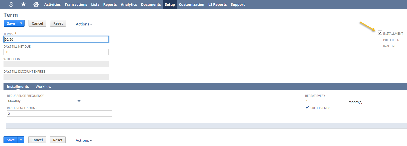 NetSuite Customer Installments