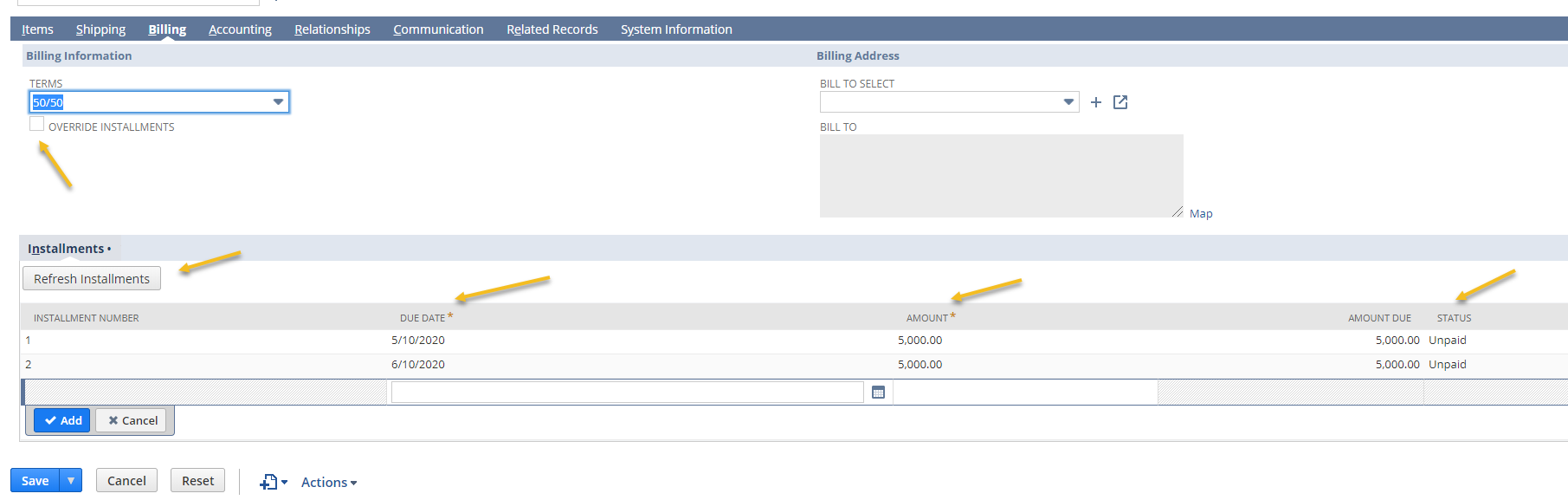 setting up custom Netsuite Customer Installment plan