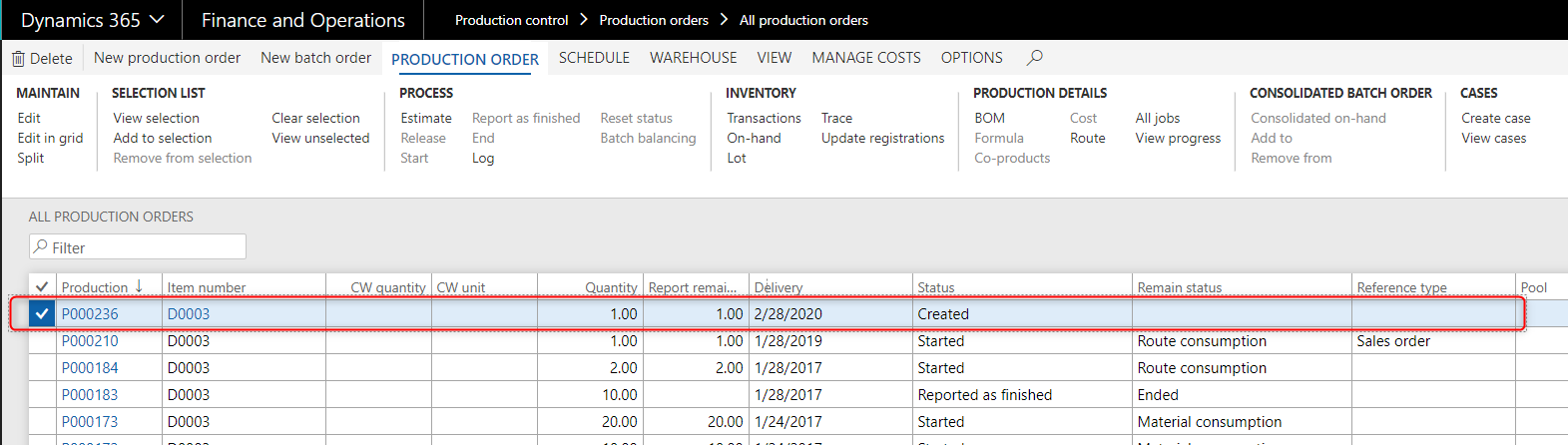 Dynamics 365 Work Policies production codes