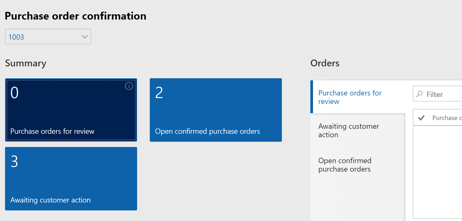 purchase order confirmation workspace