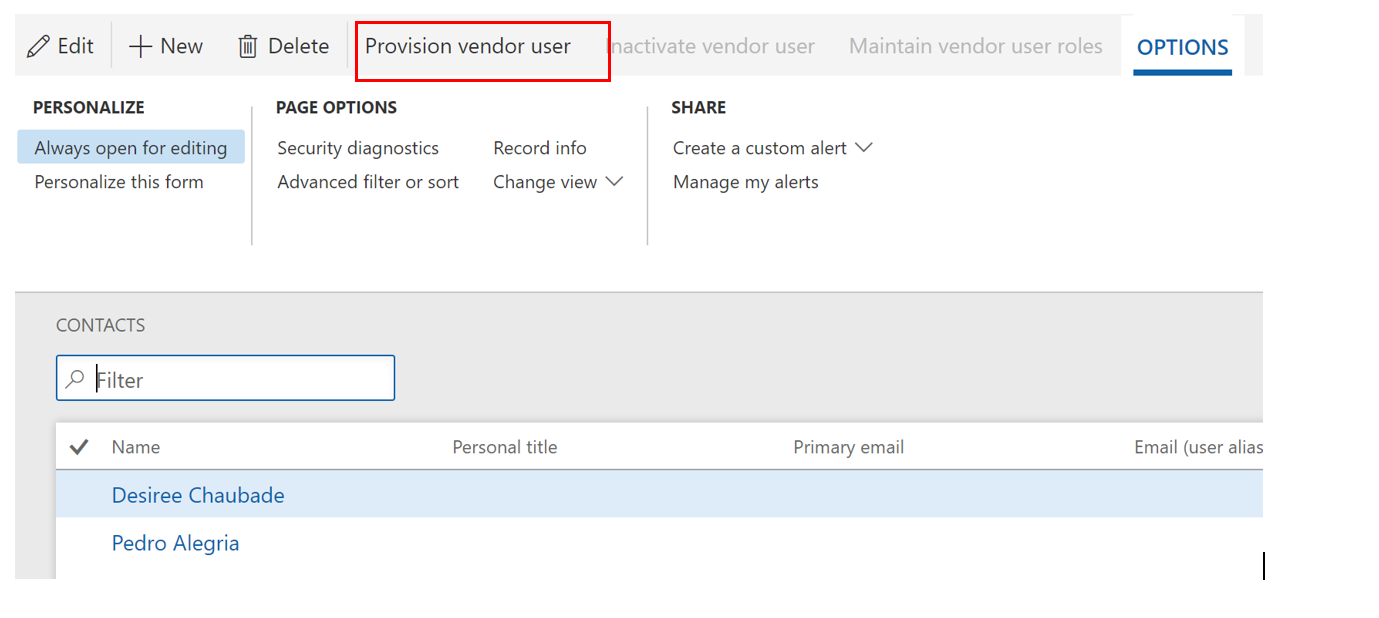 provision vendor user in vendor information workspace