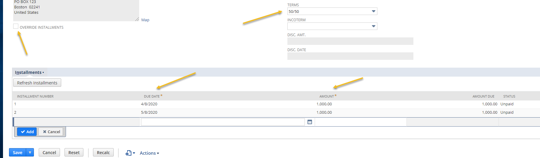 NetSuite Vendor Installments setup