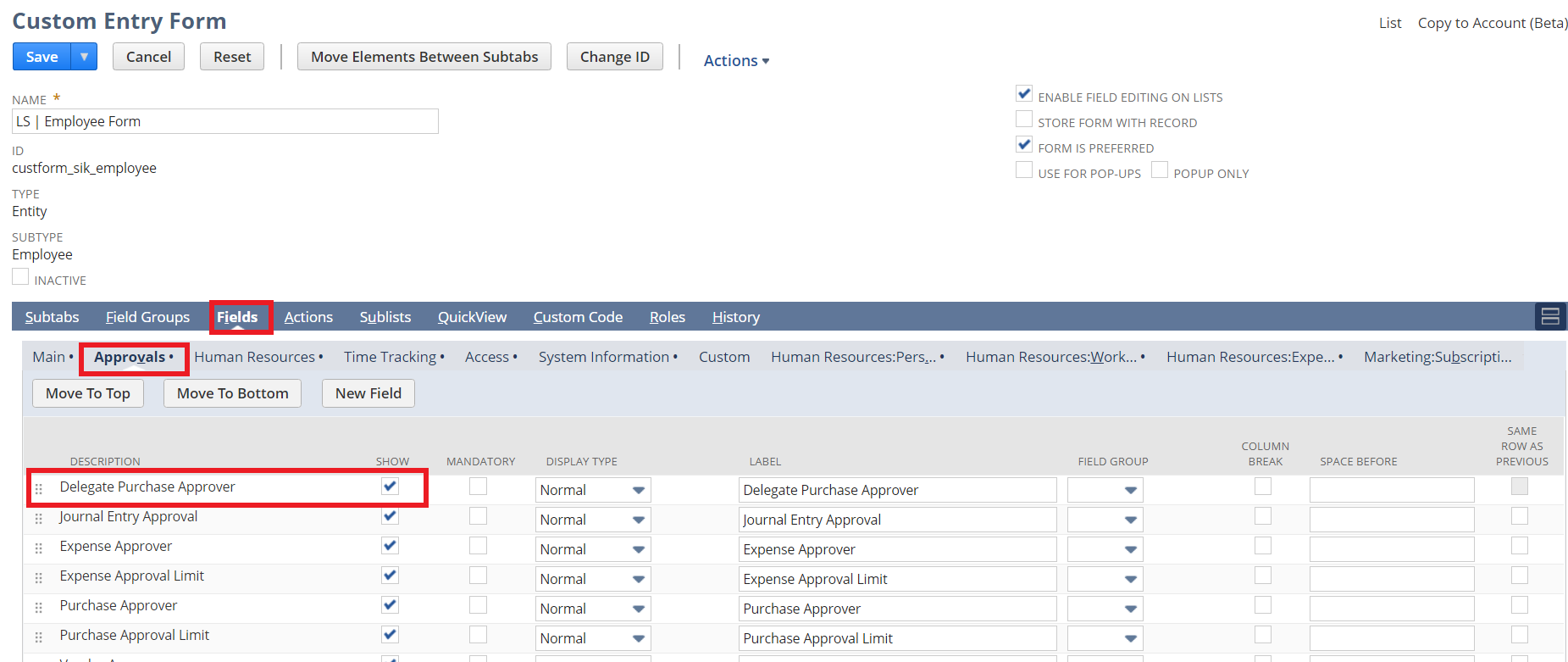 customizing the employee form