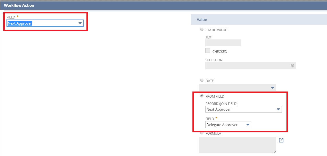 Next Approver field settings