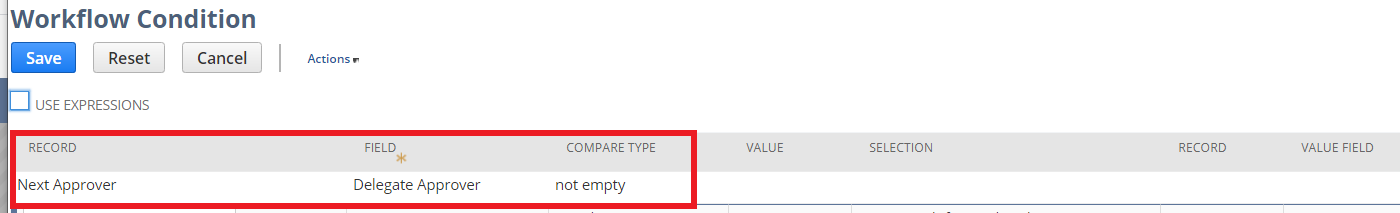 Workflow condition with delegate approver set