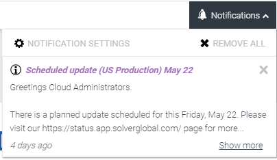 Solver Cloud scheduled update notice