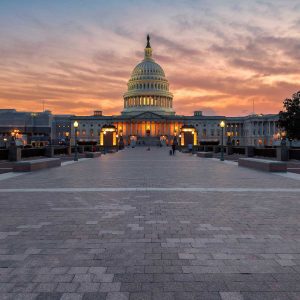 The United States Capitol Building in Washington DC at sunset