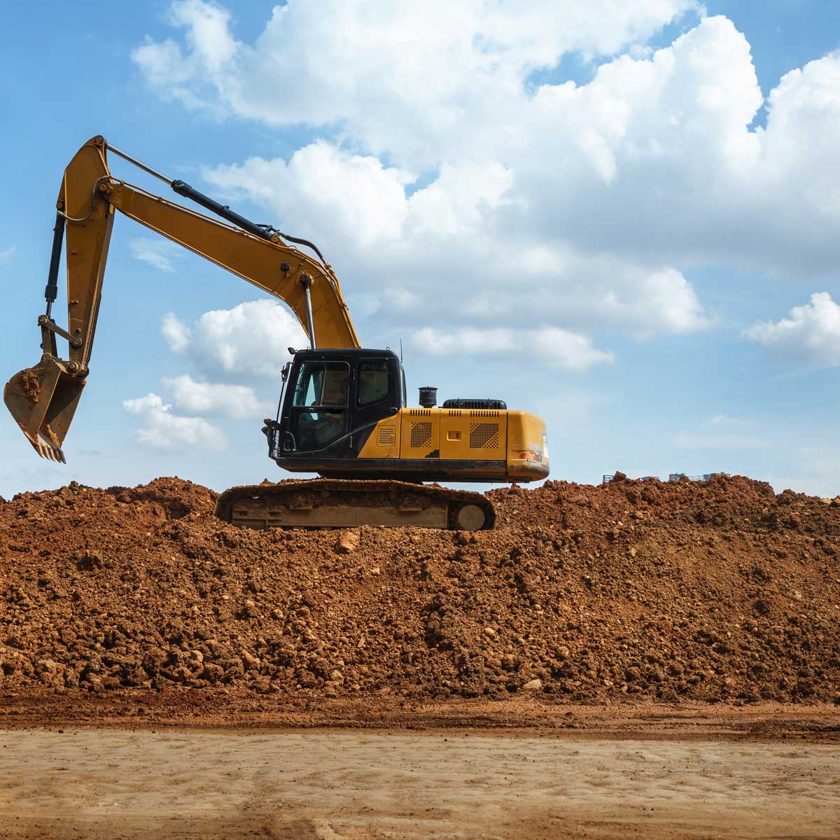 Panorama of Excavator with blue sky