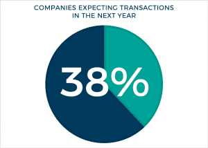 Pie Chart showing that 38% of companies expect transactions in the next year