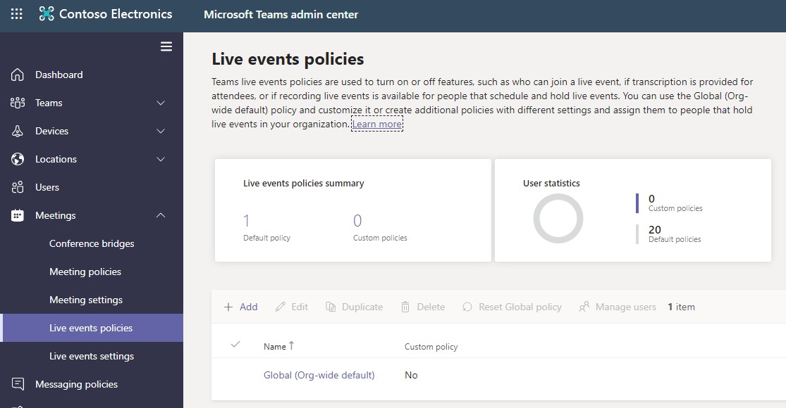 teams live event policies