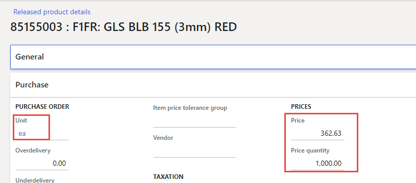 purchase price setup