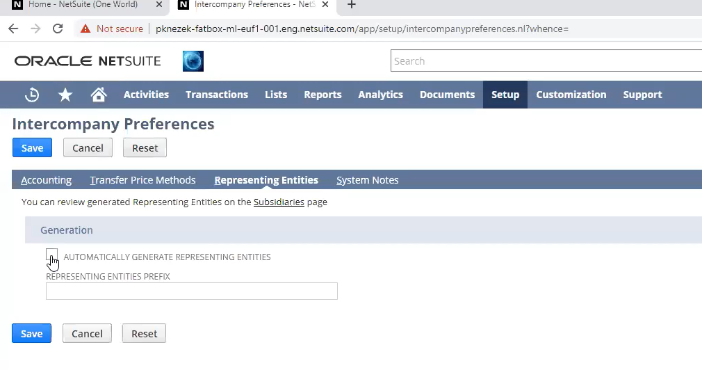 netSuite Intercompany preferences