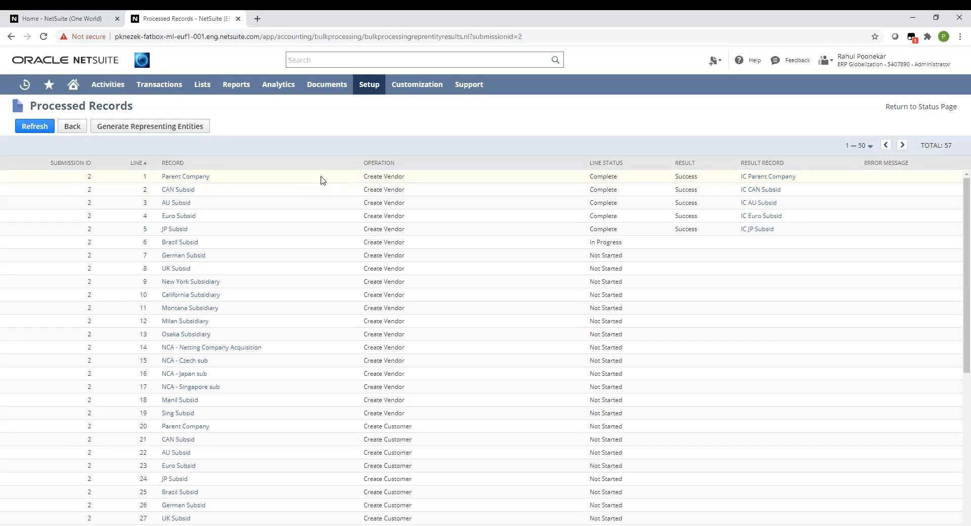 NetSuite intercompany processed records