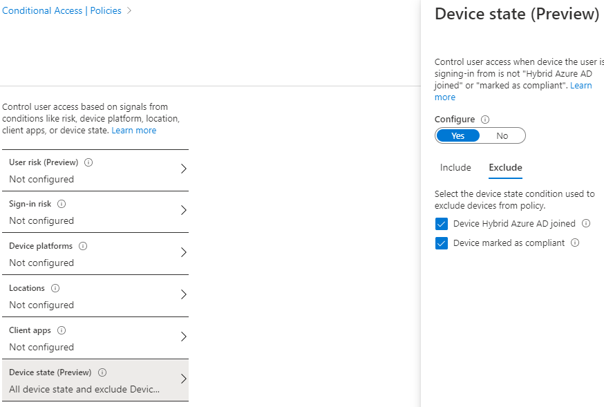 devices set for conditional access policy