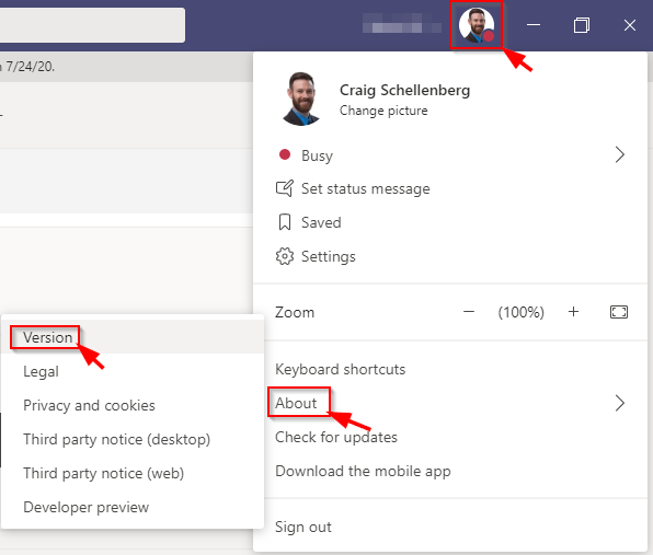 checking Teams version