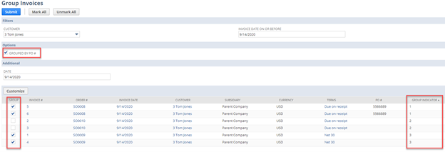 NetSuite Invoice Grouping