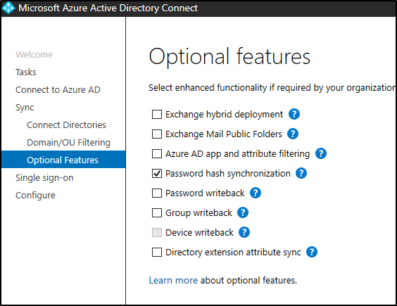 optional features checkbox