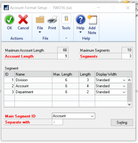 Dynamics GP Segmented Account Structure 