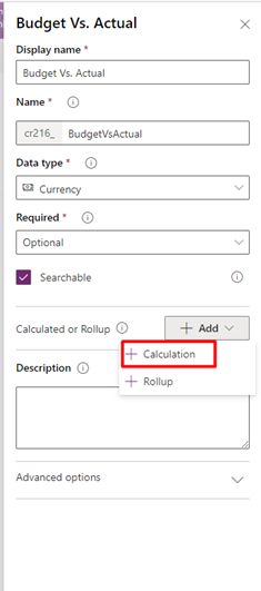 budget vs. actual calculated fields