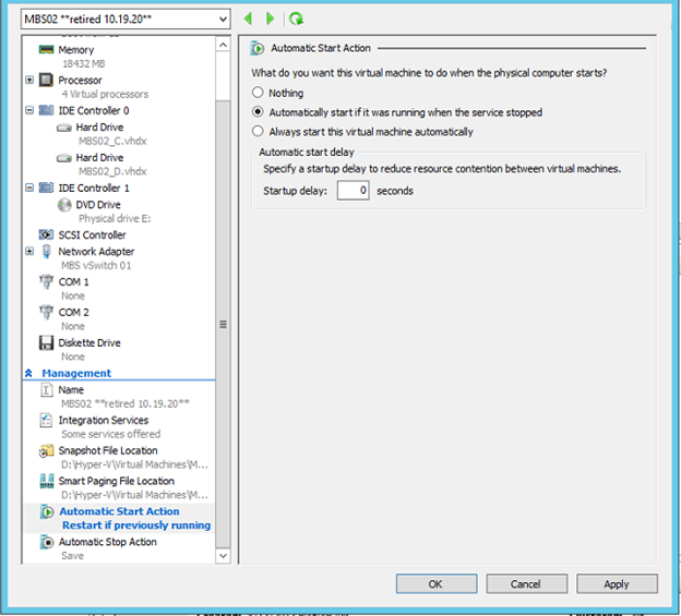Hyper V Vm Immediate Delayed Startup Problems Sikich Llp