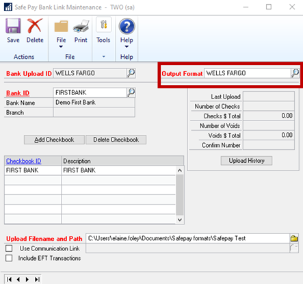 Safe Pay output format