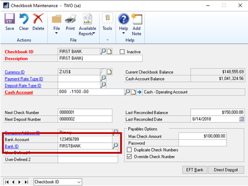 bank account and bank ID