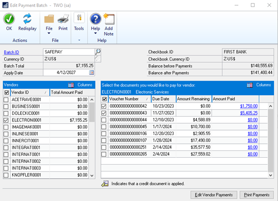 posting payment batch in Dynamics GP