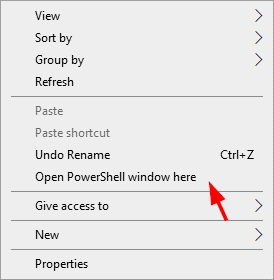 Windows Explorer menu with PowerShell option