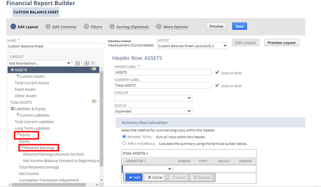 NetSuite financial report builder