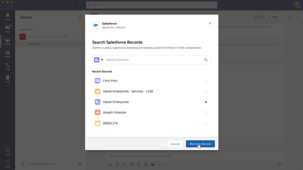 searching Salesforce records in Teams