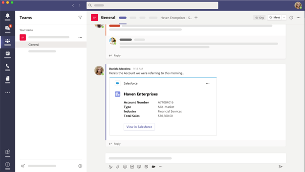 Salesforce integrating with Microsoft Teams