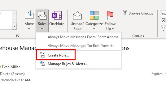 create rule in Outlook