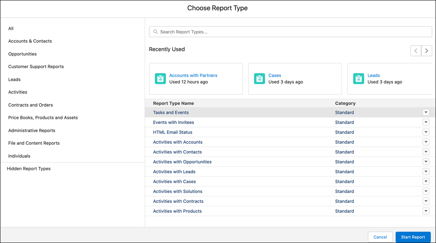 salesforce spring 22 find right report