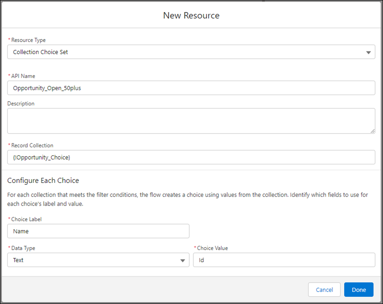 generate choice options from record collections in Salesforce