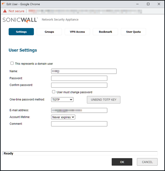 user info in SonicWall firewall OS