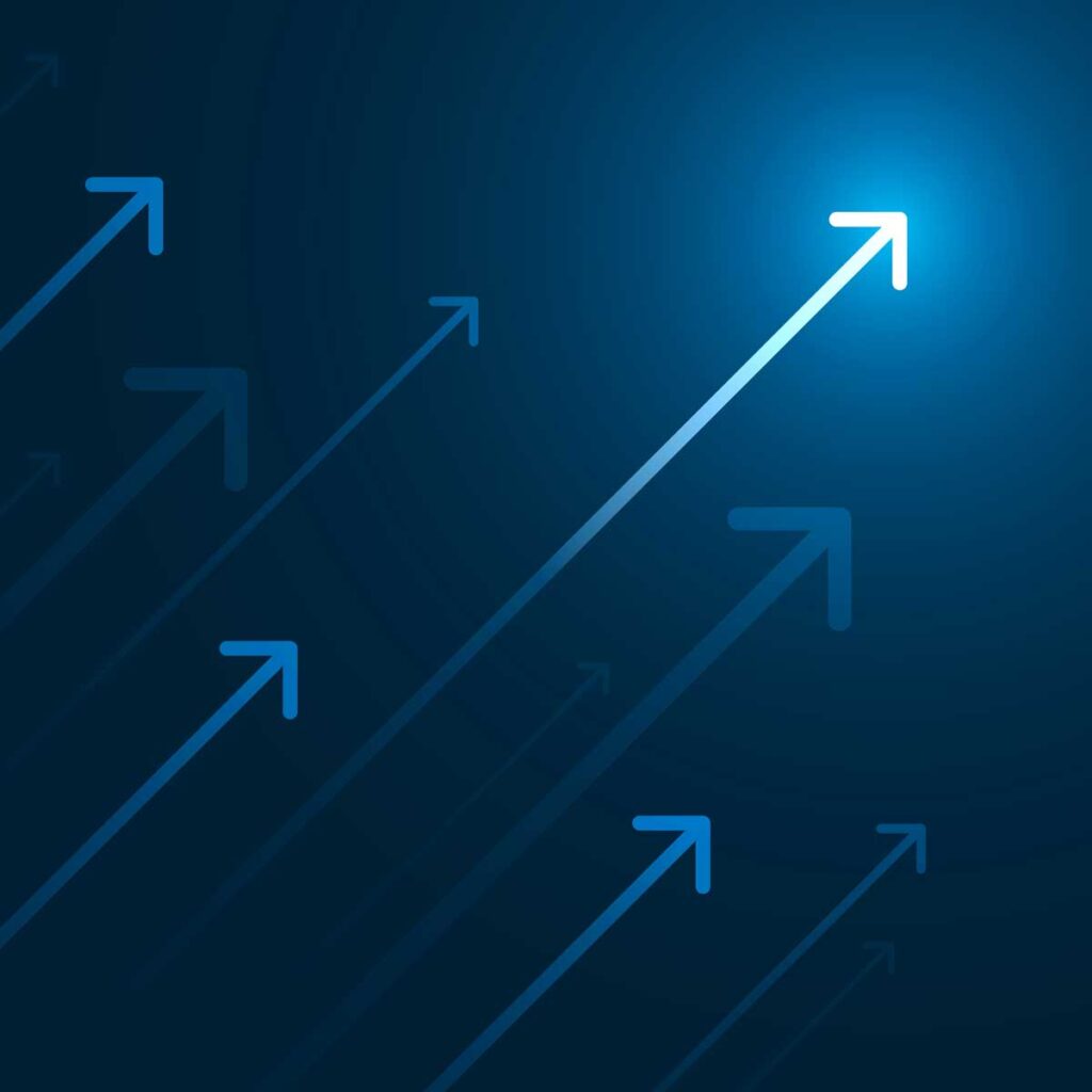 Up-light-arrow-on-dark-blue-background-with-copy-space,-business-growth-concept.