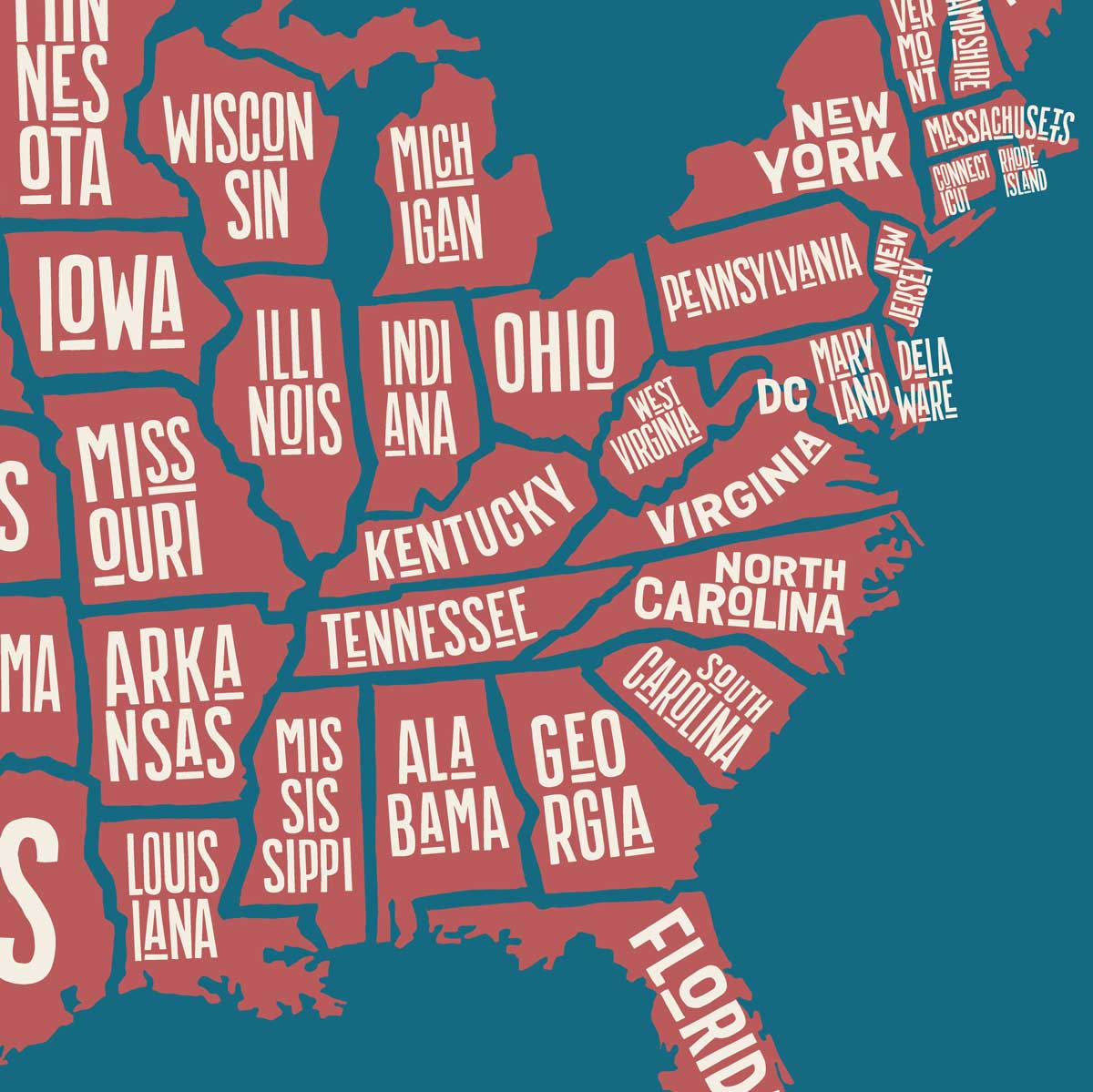 Poster-map-imagery. United-States-of-America-with-state-names