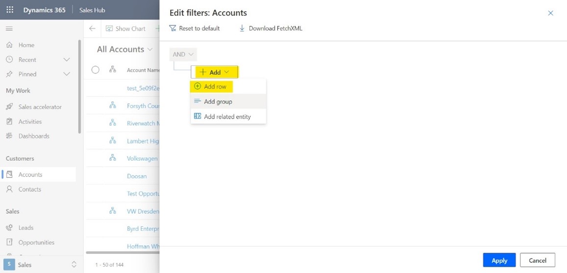 edit filters: accounts