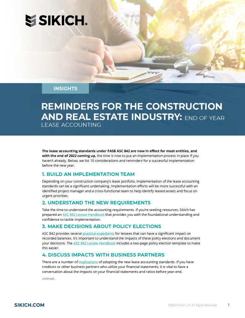 Reminders for Construction and Real Estate End of Year Lease Accounting featured image