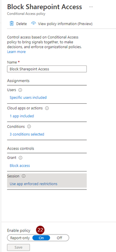 turn Block SharePoint Access policy on