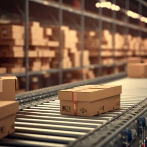 Carton-of-boxes-on-conveyor-belt-warehouse-ready-for-delivery