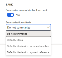Options for summarize payments in bank account