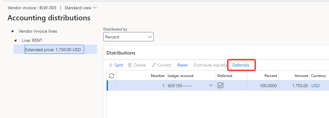 accounting distributions deferrals D365 FSCM