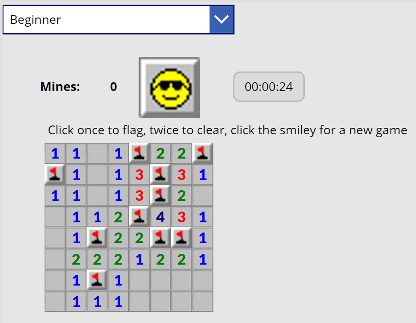 completed Minesweeper board
