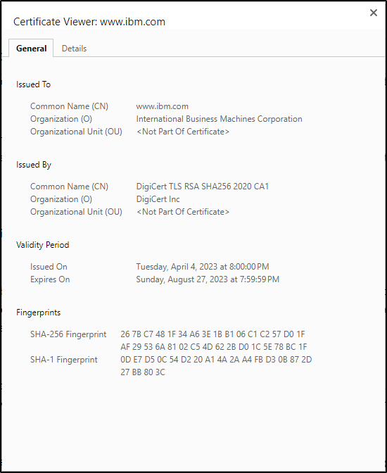 SSL certificate fingerprint