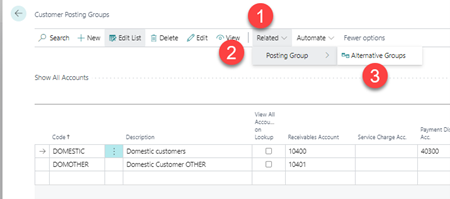 Customer Posting groups window