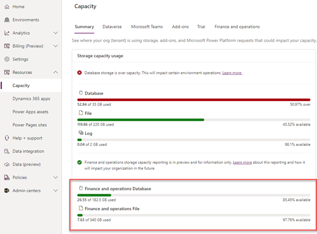 how to view D365 storage