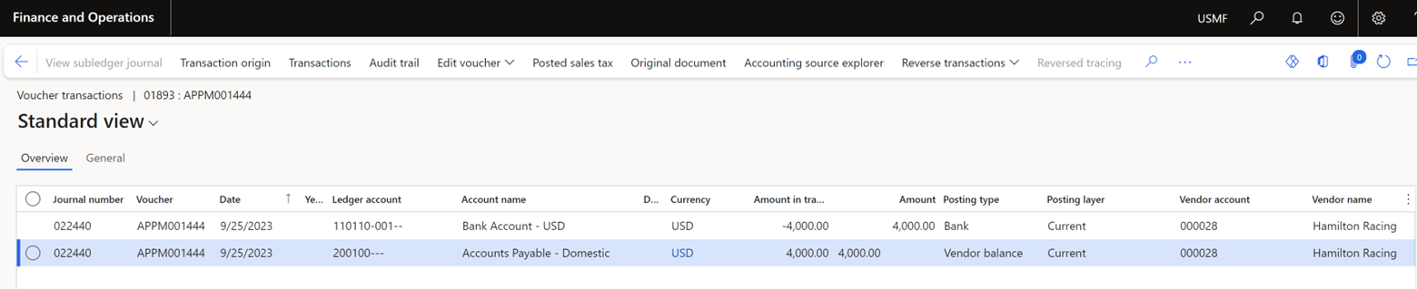 voucher generated for payment journal